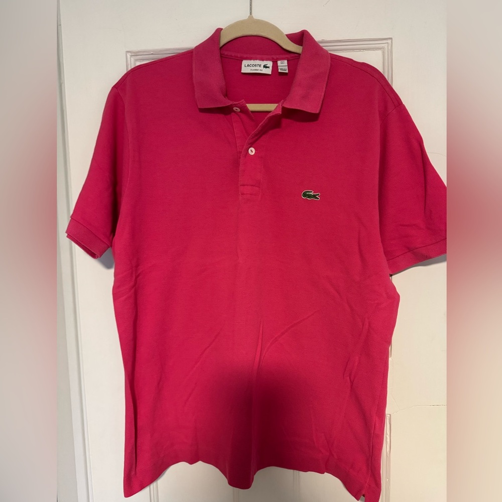 Lacoste Men's Hot Pink Pique Polo Shirt Size L